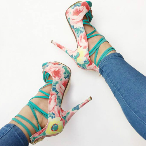 Floral Strappy Platform Heels